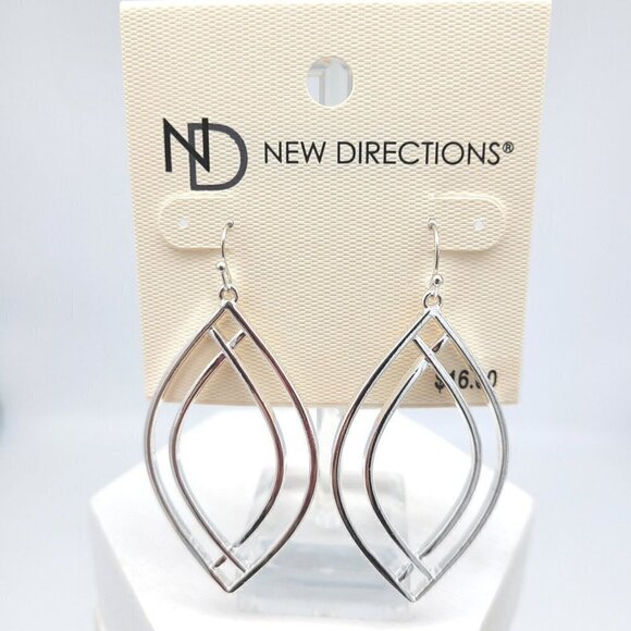 New Directions Silver Tone Drop Dangle Earrings Contemporary Modern New On Card - Picture 1 of 4